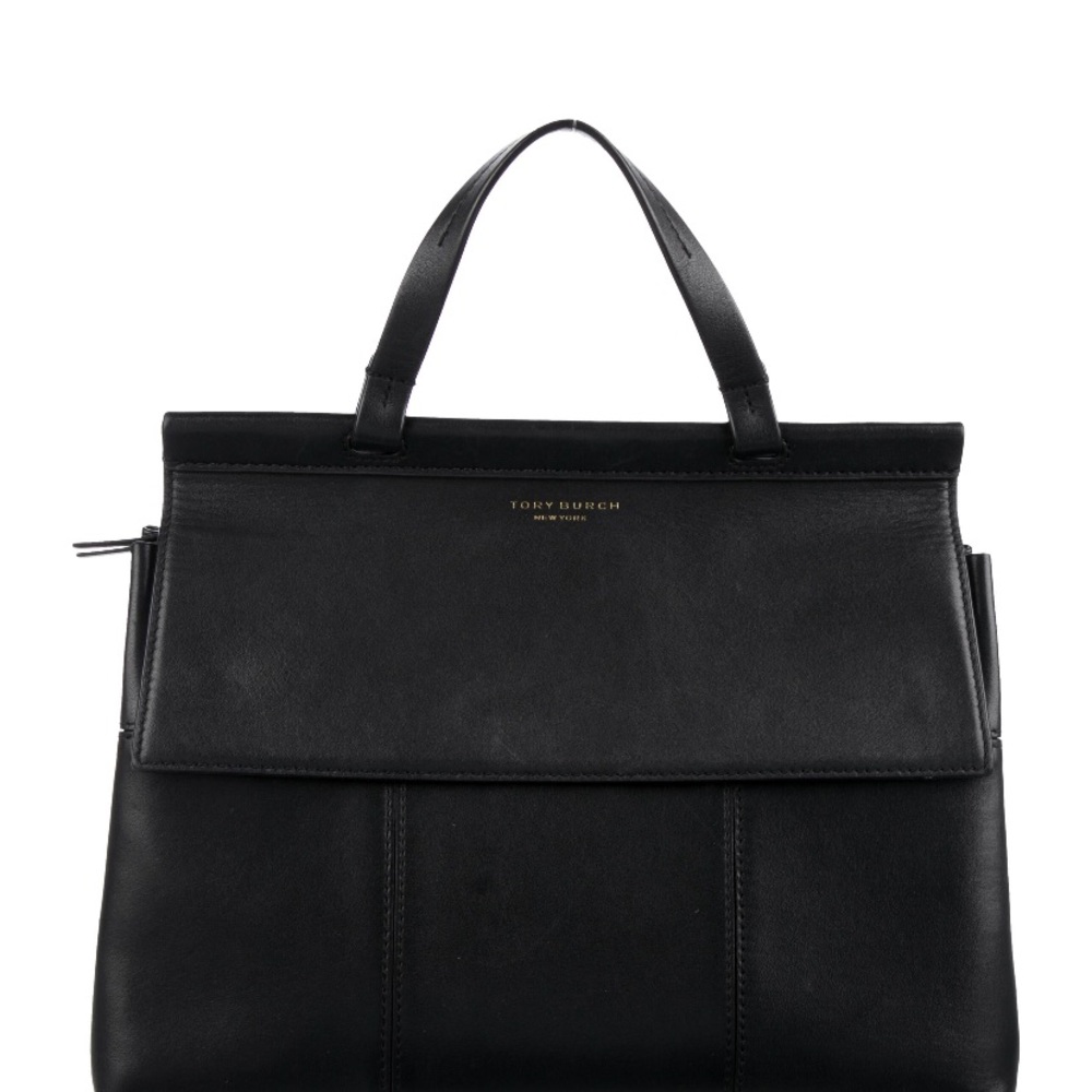 Tory Burch T Block Black Satchel with Top Handle and Flap Closure